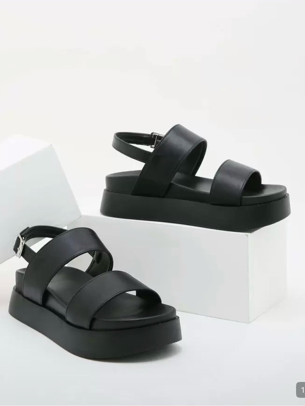 Black Chunky Platform Slingback Sandals | Double Strap Flatforms EU 35 / US 5